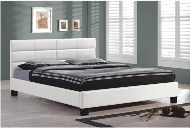 Manželská postel s roštem, 160x200, bílá ekokůže, MIKEL 0000071439 Tempo Kondela