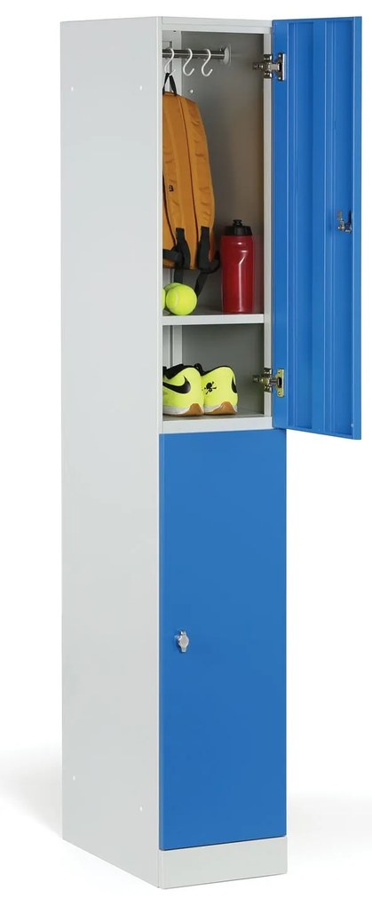 Šatníková skrinka S1 s úložnými boxmi, 2 boxy, 1850 x 300 x 500 mm, demont, cylindrický zámok, béžové dvere