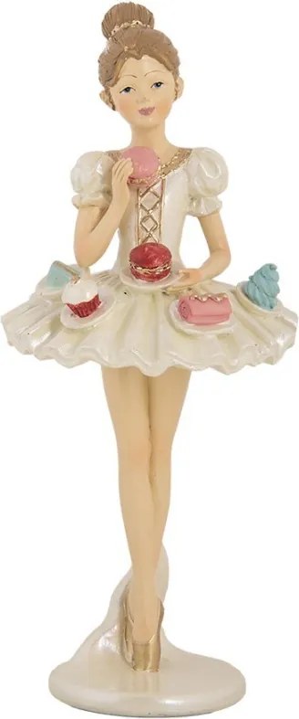 Béžová antik dekorácia Ballerina s tortičkami na sukni - Ø 10*24 cm