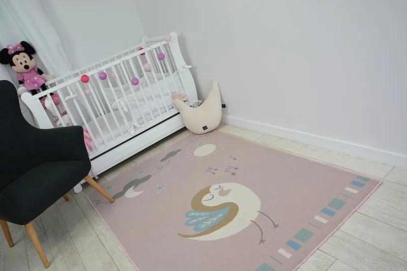 Detský protišmykový koberec LOKO Vtáčik ružový