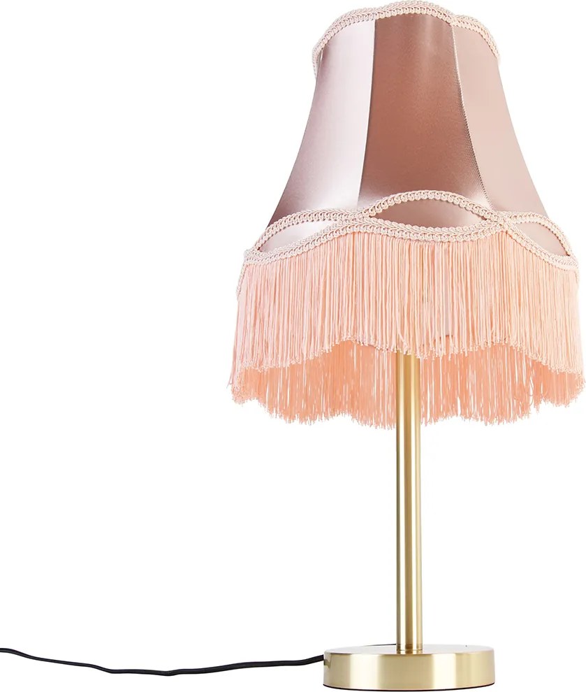 Klasická stolná lampa mosadz s tienidlom Granny ružová 30 cm - Simplo