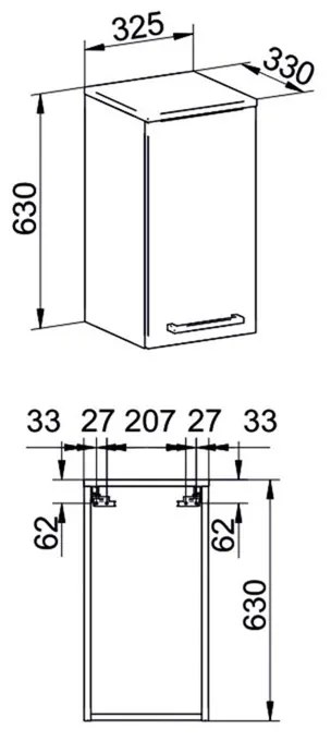 Mereo, Bino kúpeľňová skrinka horná, 63 cm, ľavá, biela, MER-CN665