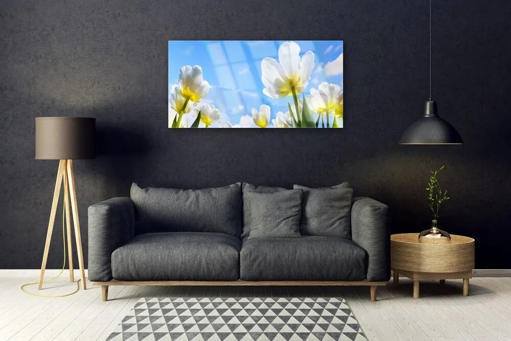 Skleneny obraz Rastliny kvety tulipány 125x50 cm