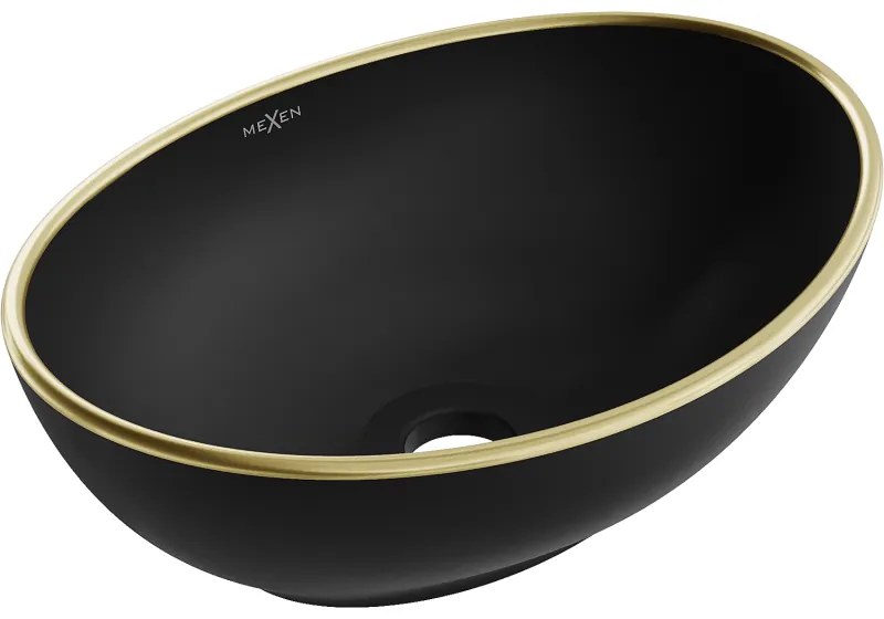 Mexen Elza, keramické umývadlo na dosku 405 x 330 mm, čierna matná-zlatý okraj, 21014025