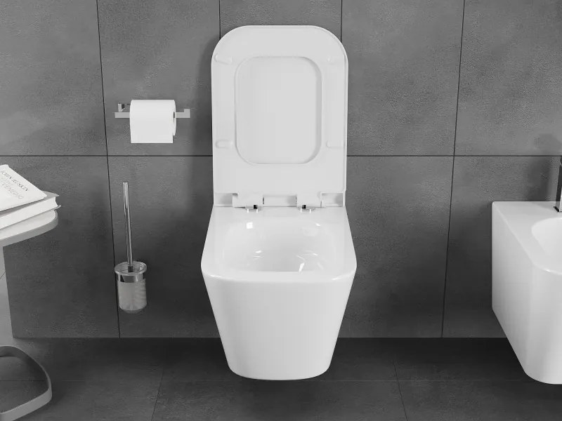 Mexen Teo, závesná WC misa 510x345x340 mm, Rimless Tornádo + WC sedadlo z duroplastu, biela lesklá, 30850700T