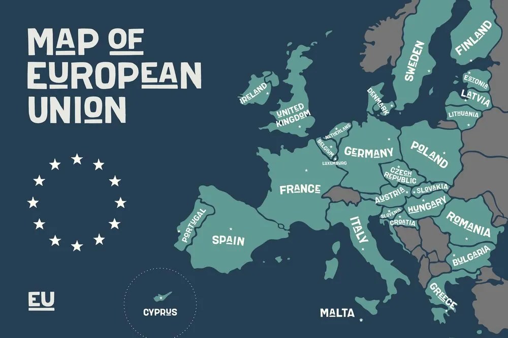 Obraz náučná mapa s názvami krajín európskej únie