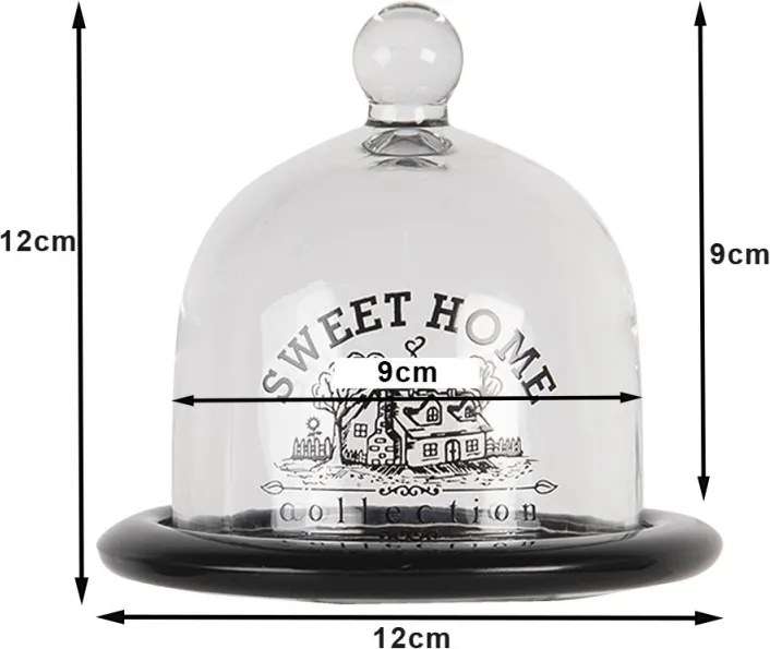 Sklenený poklop Sweet Home s čiernou miskou - Ø 13 cm