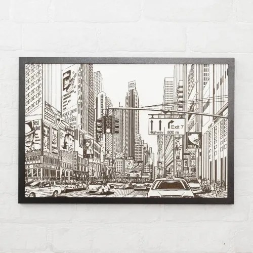 3D drevený, gravírovaný obraz na stenu - New York, Times Square, 40x27cm