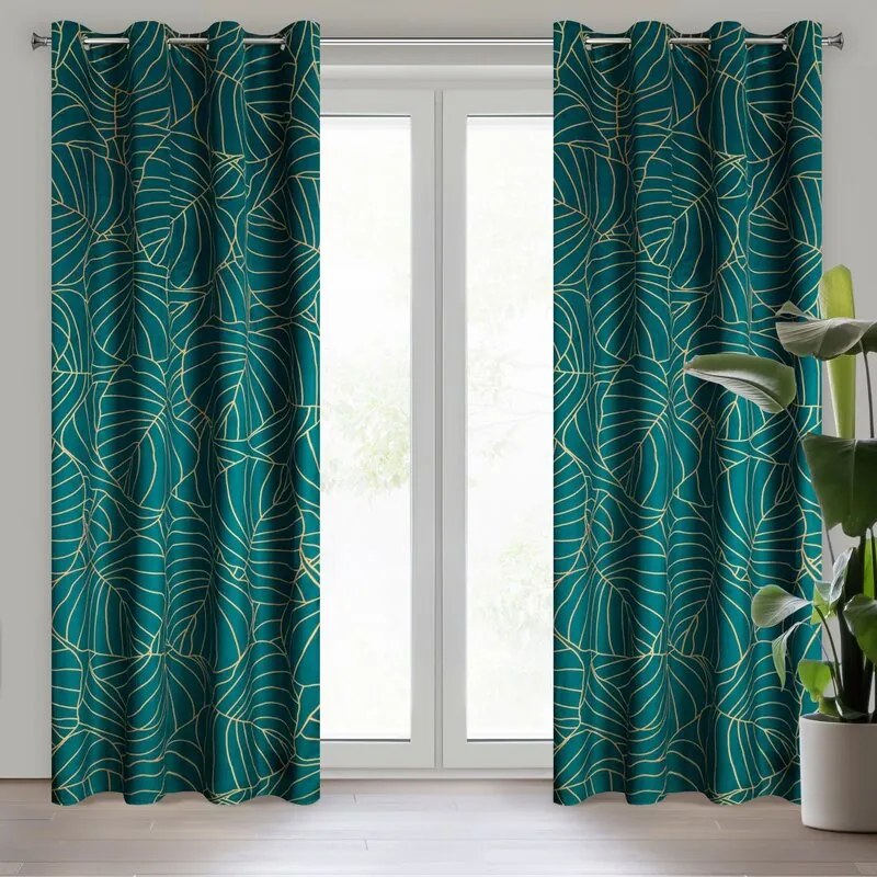 DECOREUM Potlačený zamatový záves 140 cm x 250 cm grafitová 100 % polyester Rozmer varianty: 140 cm x 250 cm, Farba varianty: Tmavo tyrkysová 104671