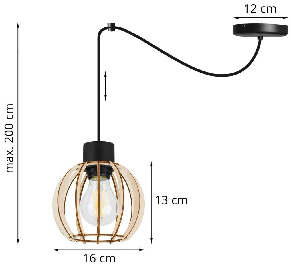 Závesné svietidlo Timber Spider 8, 1x drevené tienidlo