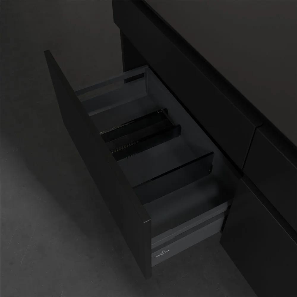 VILLEROY &amp; BOCH Legato závesná skrinka pod umývadlo na dosku (umývadlo vpravo), 4 zásuvky, 1400 x 500 x 550 mm, Black Matt Lacquer, B59000PD