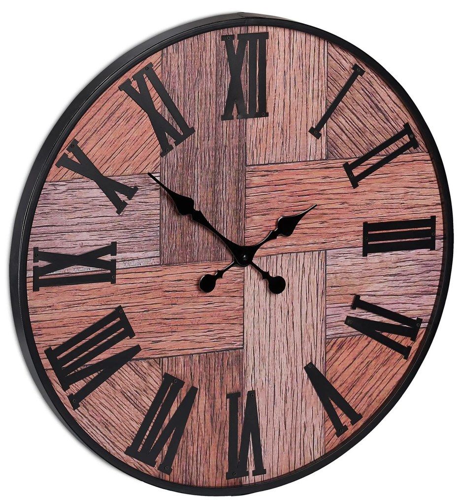 Nástenné kovové hodiny vintage RD4562, hnedá 60cm