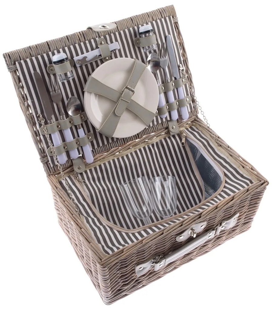 Prútený piknikový kôš pre 2 osoby s termoboxom, 42 x 28 x 20 cm, 3,25 kg