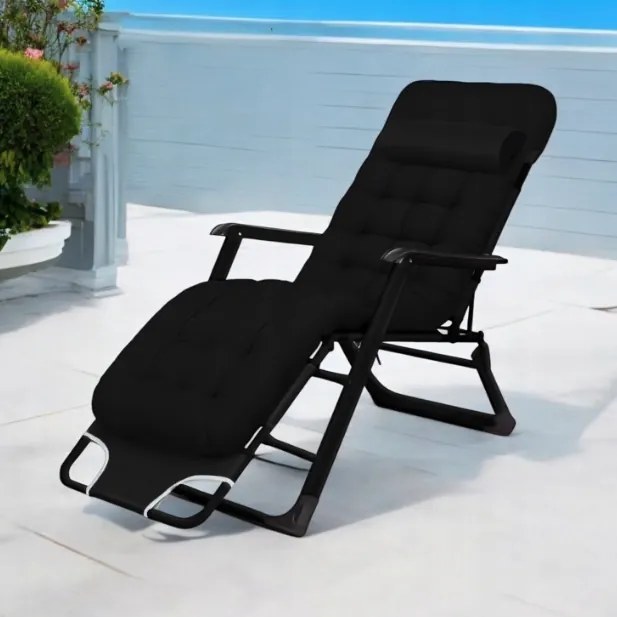 Záhradné lehátko s čiernym rámom a vankúšom sivá