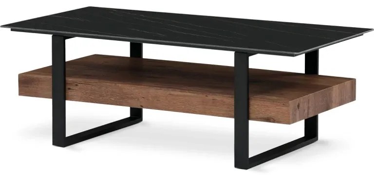 Stůl konferenční, deska slinutá keramika 120x60, černý mramor, nohy černý kov, tmavě hnedá dýha