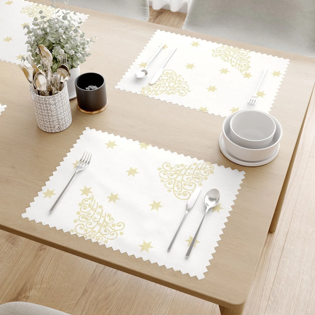 Goldea vianočné prestieranie na stôl teflónové - zlaté vianočné stromčeky a hviezdičky - sada 2ks 30 x 40 cm