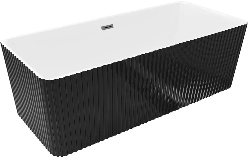 Mexen Nila, voľne stojaca ryhovaná vaňa 170 x 75 cm, biela-čierna, brúsený grafit prepad, 52841708075-66
