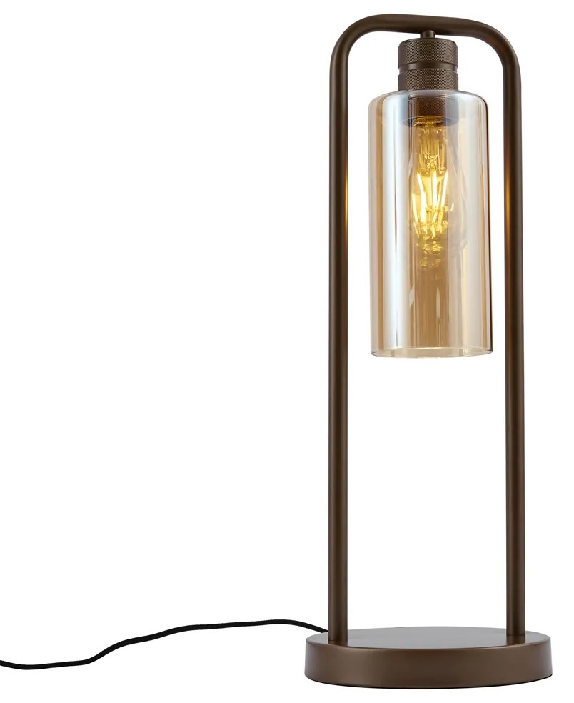 Stolná lampa Hotel Chic tmavý bronz s jantárovým sklom - Stavelot