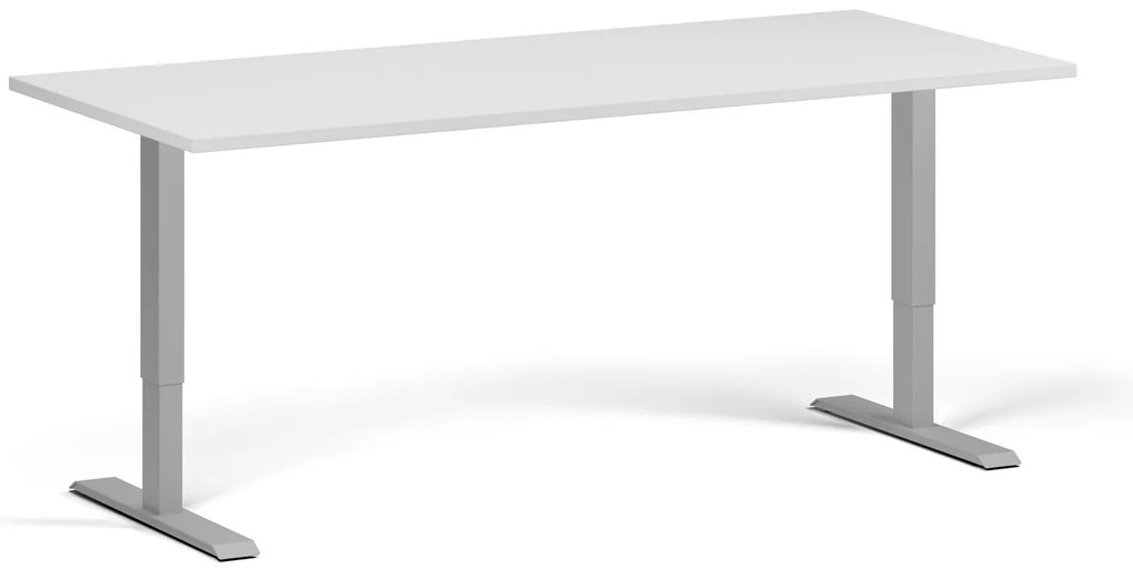 Výškovo nastaviteľný stôl, 180x80 cm, 2 motory, sivá podnož, biela