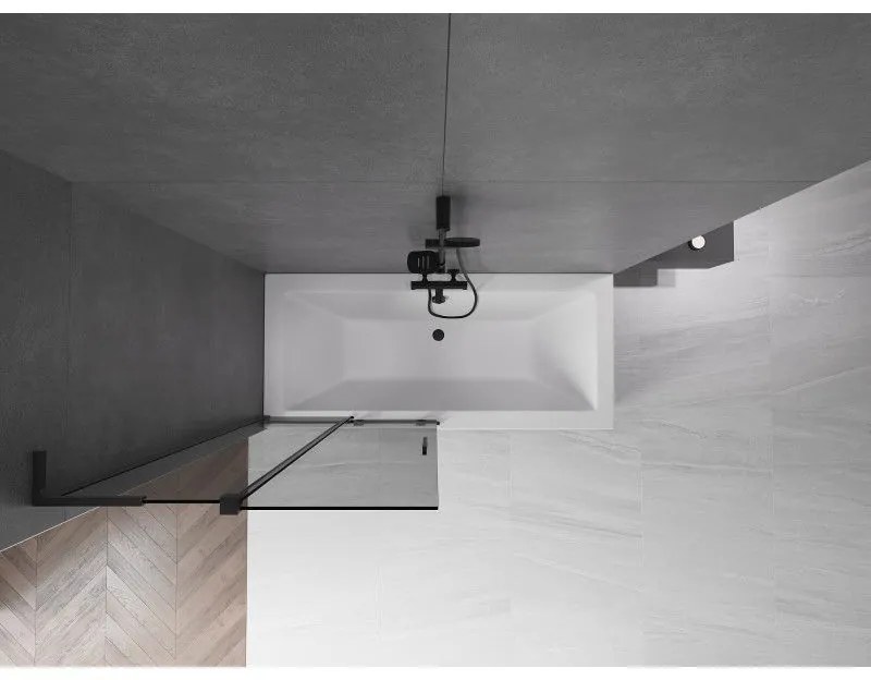 Mexen Velar L, 2-krídlová posuvná vaňová zástena 90 x 150 cm, 8mm šedé sklo, čierna matná, 896-090-003-41-70