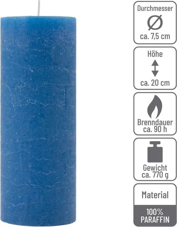 Modrá parafínová sviečka rustikálna 20 cm, 90 h, sada 2 ks