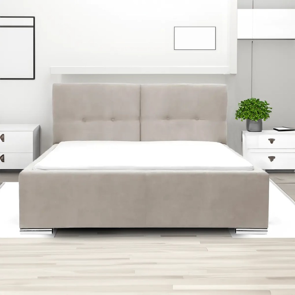 Čalúnená posteľ s úložným priestorom FELIX 140 x 200 cm Béžová