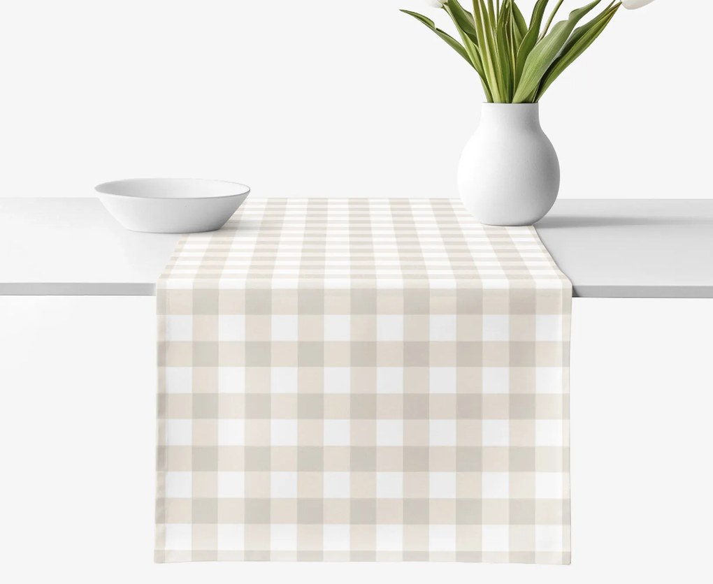 Goldea behúň na stôl 100% bavlnené plátno - latte kocky 50x140 cm