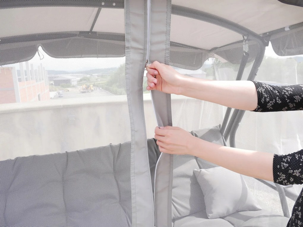 CH ZÁHRADNÁ HOJDAČKA S MOSKYTIÉROU 220 x 130 x 175 CM ŠEDÁ S FUNKCIOU LEŽANÍKA