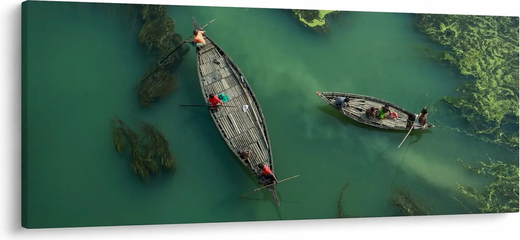 Obraz - Rybári na rieke (120x50 cm)