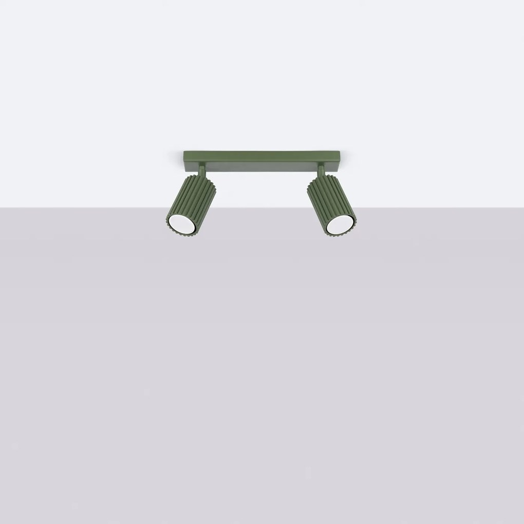 Bodové svietidlo Karbon, 2x olivovo zelené kovové tienidlo, (možnosť polohovania)