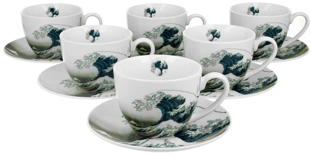 Porcelánová šálka s podšálkou Hokusai The Great Wave 250 ml sada 6ks