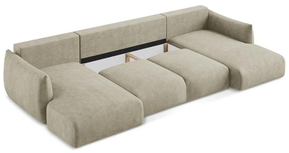 Béžová ženilková rozkladacia rohová pohovka (do tvaru "U") Leila – Makamii
