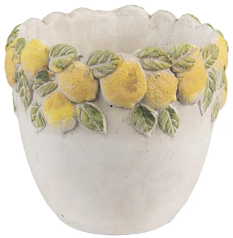 Cementový kvetináč lemovaný citrónmi Lemoni - Ø 14*12 cm