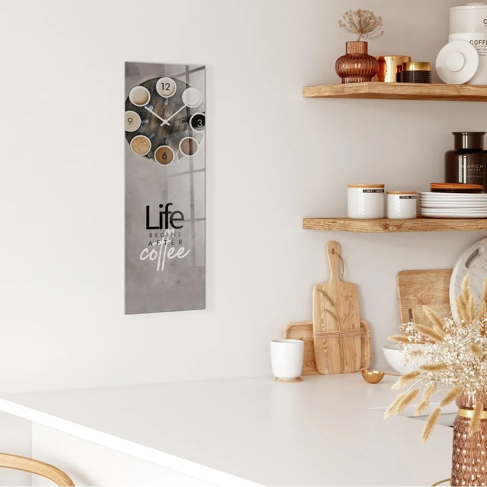 Nástenné hodiny Styler Glassclock Coffee Love, 20 × 60 cm