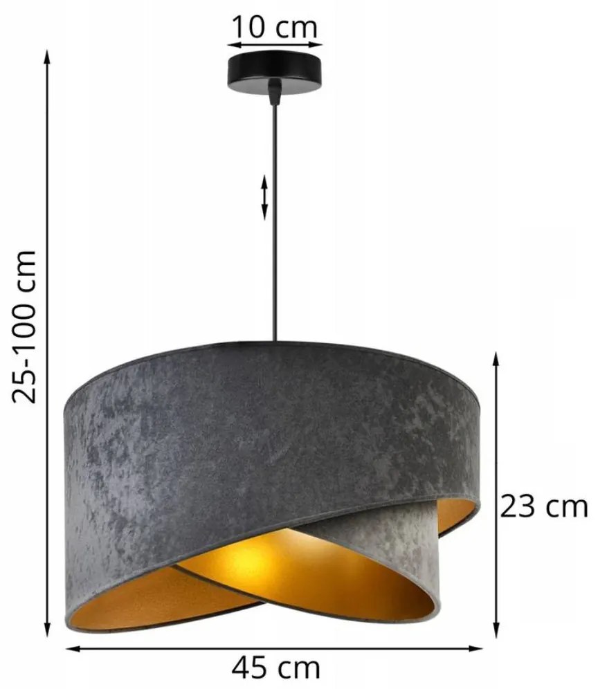 Závesné svietidlo Mediolan, 1x šedé/svetlošedé/zlaté textilné tienidlo