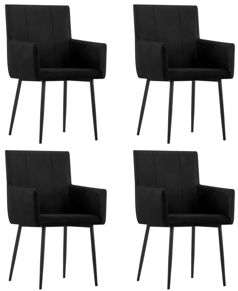 vidaXL Jedálenské stoličky s opierkami 4 ks, čierne, látka