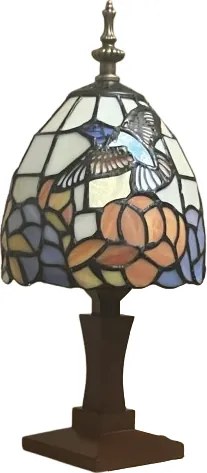Nočná lampa Tiffany vitáž KOLIBRÍK_WOOD BASE 34*15 E14