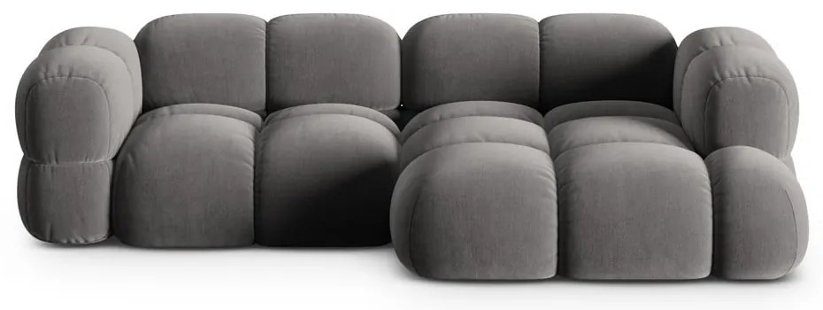 Sivá zamatová rohová pohovka (pravý roh/s leňoškou) Loretto – Cosmopolitan Design