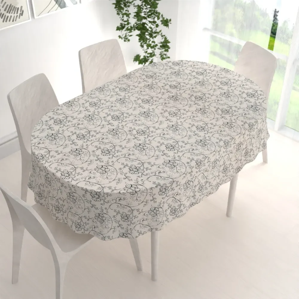 Biante Dekoračný oválny obrus Leona LN-014 Popínavé kvety na režnom 120x180 cm