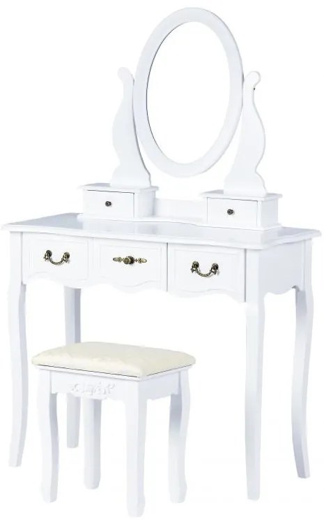 MODERNHOME Toaletný kozmetický stolík so zrkadlom a taburetkou Zoe biely