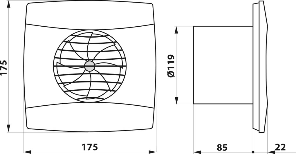Cata Cata, UC-12 T kúpeľňový ventilátor axiálny s časovačom, 12W, potrubie 120mm, čierna, 01302000