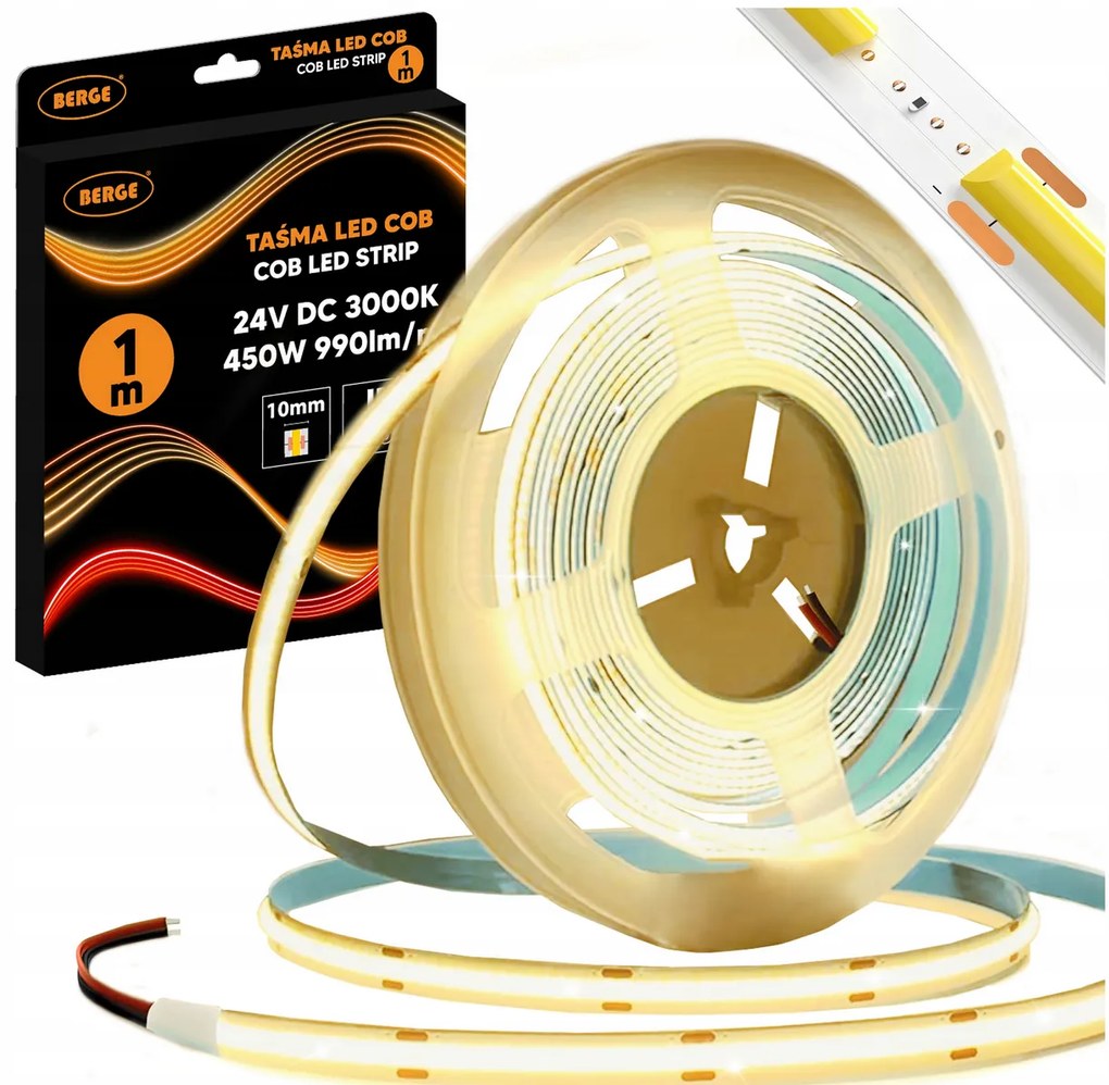 BERGE LED pásik COB Neon 24V - 480D - 9W/m - IP20 - 1m - 990lm - teplá farba