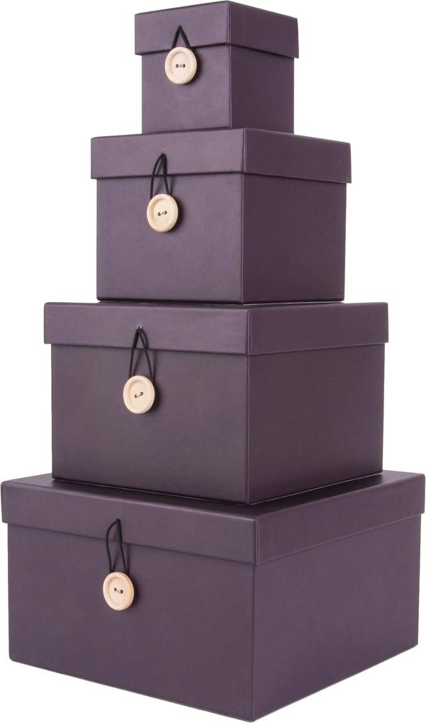 PRESENT TIME Sada štyroch fialových papierových boxov Uniform 7 × 7 × 8 cm, 11,5 × 11,5 × 10 cm, 15,5 × 15,5 × 11,5 cm, 20 × 20 × 12 cm