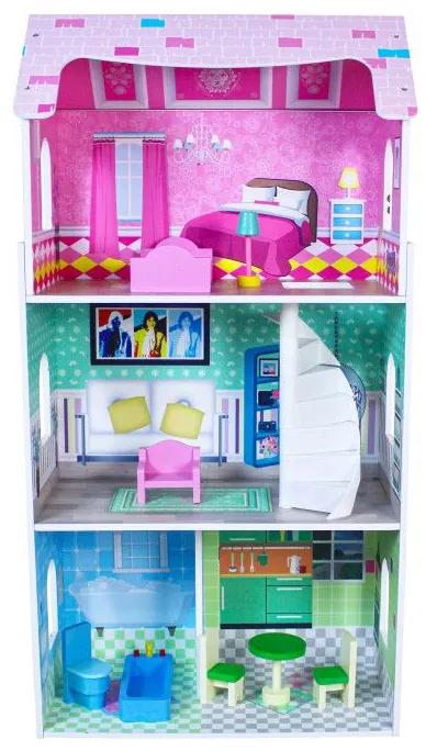Drevený domček pre bábiky 8 ks nábytku | 3 poschodia