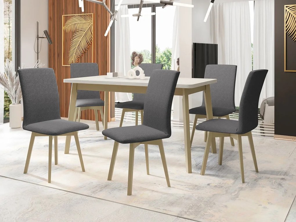 Jedálenský stôl so 6 stoličkami AL24, Morenie: dub artisan L, Poťahové látky: Kronos 7, Farby nožičiek: čierna