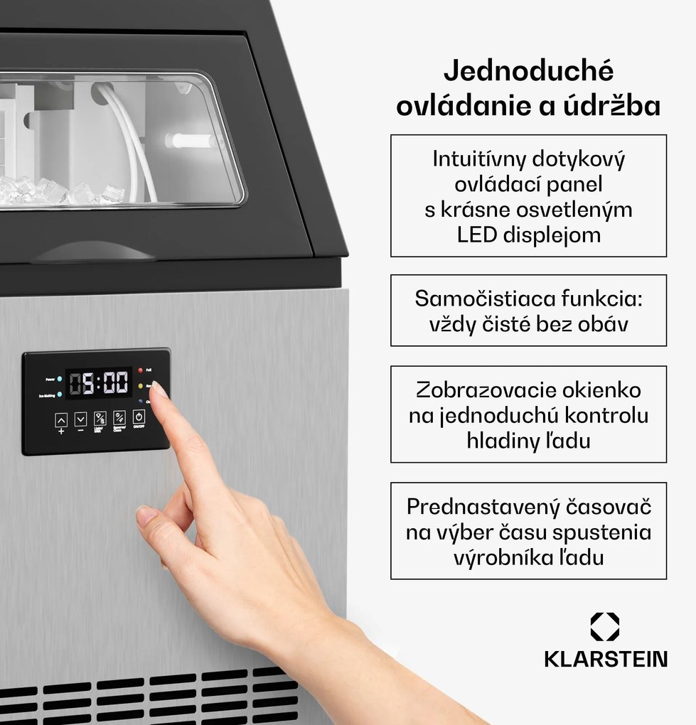 Klarstein Glacial priemyselný výrobník kociek ľadu 55 kg s LED displejom a okienkom