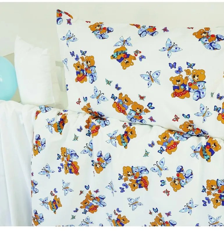 Obliečky detské bavlnené macko biele EMI, Detský set 90x130 + 45x65