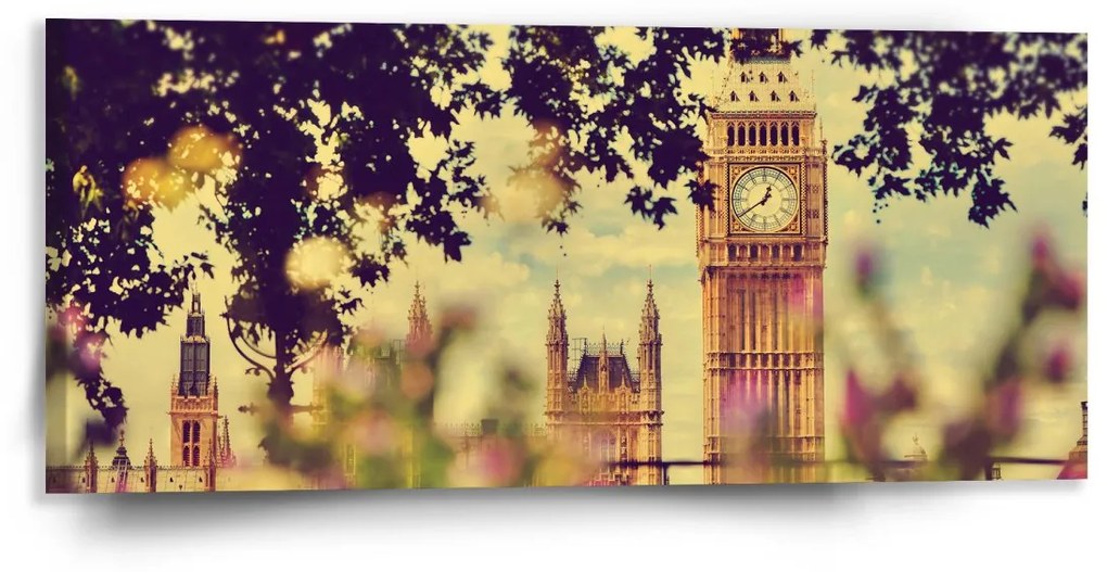 Sablio Obraz Londýn Big Ben Flowers - 110x50 cm