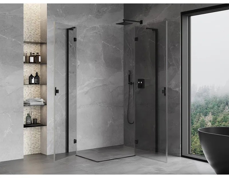 Mexen Mist-H L Duo, 2-krídlový sprchový kút 95 x 105 cm, číre sklo, čierny profil, 8A5L-095L-105P-70-00