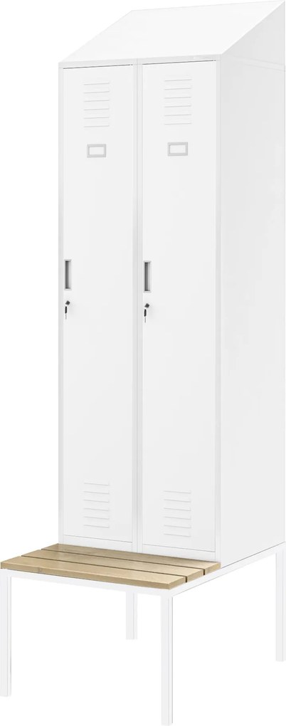 Šatníková skriňa s lavicou a strechou KACPER II PRO, 600 x 2295 x 850 mm, biela